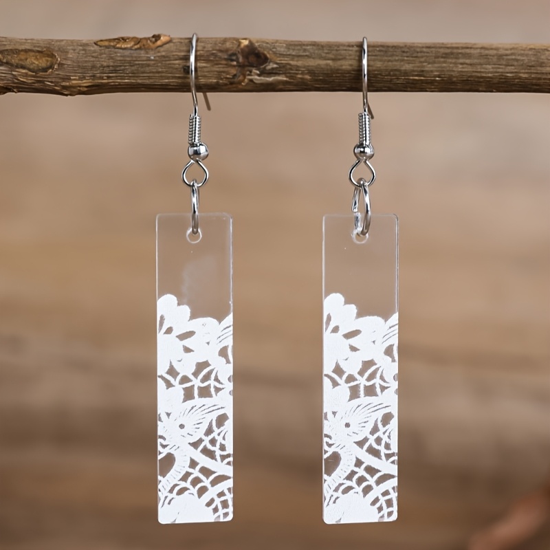 Transparent Acrylic Rectangular Teardrop Butterfly Print Earrings